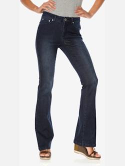 Jeans effet ventre plat coupe bootcut tendance, coleur denim foncé - HELLINE