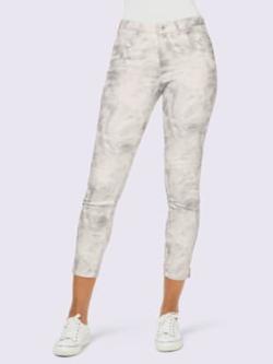 Pantalon mélange de cotons agréable à porter, coleur gris pierre-blanc imprimé - HELLINE