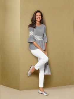 Pantalon extensible, couleur blanc, taille 46, marque Linea Tesini - helline