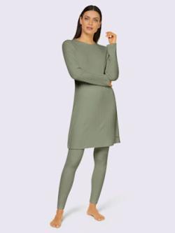 T-shirt long qualité côtelée confortable, couleur vert, taille 50/52, marque feel good - helline