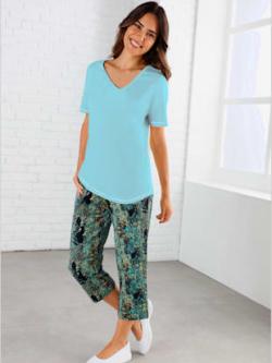 T-shirt femme confortable liseré manches et ourlet, couleur bleu, taille 42 - helline