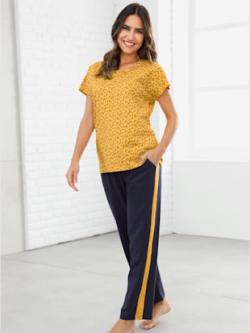 Pantalon de loisirs ceinture élastique confortable, coleur marine-ocre - HELLINE