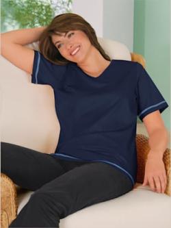 T-shirt femme confortable liseré manches et ourlet, couleur bleu, taille 50 - helline