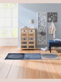 Paillasson imperméable, en intérieur comme en plein air, couleur : bleu moyen à motifs, taille 75x190 cm, marque helline home, 100% polyamide -