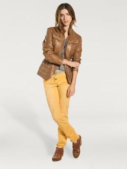 Veste en cuir cuir d'agneau souple, couleur ambre - HELLINE