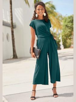 Combinaison pantalon large encolure ronde avec fermeture boutonnée au dos, couleur bleu, taille 38, marque LASCANA - helline