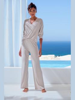 Haut de pyjama en matière côtelée, couleur : marron clair à motifs, taille 38/40, marque s.Oliver, 92% modal;8% élasthanne - helline