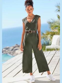 Combinaison col v devant et au dos, coleur kaki - HELLINE