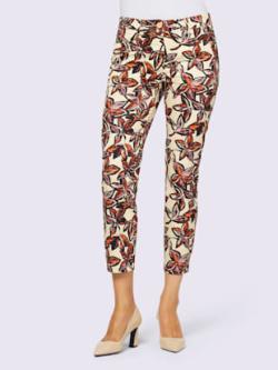Pantalon imprimé élasthanne, coleur écru-rouge marron à motifs - HELLINE
