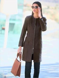 Manteau en cuir pur cuir d'agneau nappa, couleur chocolat - HELLINE