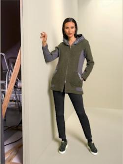 Blazer empiècements latéraux affinants, couleur kaki-graphite à motifs - HELLINE