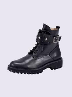Bottines à lacets cuir nappa de vache, coleur noir - HELLINE