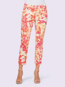 Pantalon push-up élasthanne, coleur corail-rose clair à motifs - HELLINE