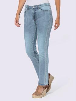 Jean 5 poches broderie le long des coutures latérales, couleur bleu, taille 40, marque Linea Tesini - helline