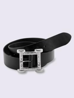 Ceinture boucle décorative, couleur : noir uni, taille 75, 90% cuir de vache;10% métal - helline