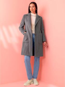 Manteau court en laine à revers avec poches spacieuses, couleur : gris moyen uni, taille 52, marque Rick Cardona, 80% laine;20% polyamide - helline