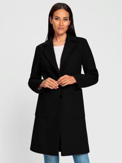 Manteau court en laine à revers avec grandes poches plaquées, couleur : noir uni, taille 48, marque Rick Cardona, 80% laine;20% polyamide - helline