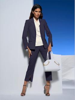 Blazer col à revers à effet affinant, coleur bleu nuit - HELLINE