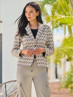 Blazer en jersey imprimé graphique, couleur marron, taille 38, marque Rick Cardona - helline