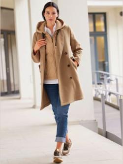 Manteau aspect 2 en 1 avec empiècement gilet, couleur couleur chamois - HELLINE