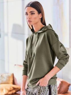 Sweatshirt garniture de satin décorative, couleur vert, taille 44, marque Rick Cardona - helline
