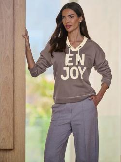 Sweatshirt inscription en polaire douce, couleur marron, taille 38, marque Rick Cardona - helline