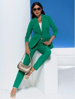 Tailleur pantalon coupe droite, couleur vert, taille 36, marque Ashley Brooke - helline