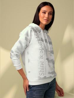 Sweatshirt à capuche joli imprimé feuilles, couleur couleur ivoire, taille 40, marque Rick Cardona - helline