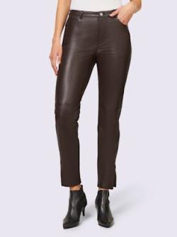 Pantalon en cuir cuir d'agneau souple, coleur chocolat - HELLINE