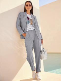 Tailleur pantalon tendance, couleur gris, taille 46, marque Rick Cardona - helline