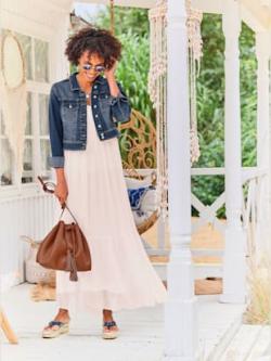 Veste en jean longueur mode, coleur bleu blanchi - HELLINE