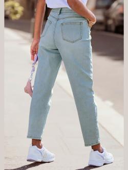 Jean mom coupe ajustée au niveau des hanches, couleur bleu, taille 40, marque LASCANA - helline