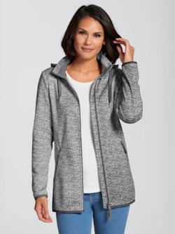 Veste polaire effet tricoté, coleur gris-blanc à motifs - HELLINE