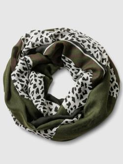 Écharpe tube en viscose à motif animal et finitions fluides, couleur : vert olive foncé uni, taille 0, 100% viscose - helline