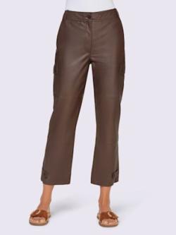 Pantalon en cuir coupe cargo décontractée, coleur ambre - HELLINE