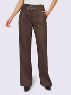 Pantalon qualité flanelle confortable à porter, coleur chocolat - HELLINE
