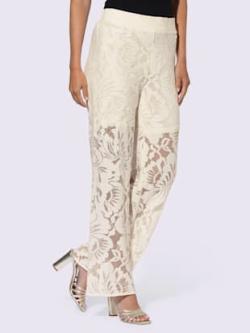 Pantalon dentelle florale, couleur couleur ivoire, taille 48, marque Ashley Brooke - helline