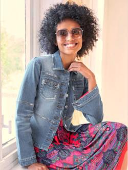 Blazer en jean facile à assortir pour la mi-saison, couleur bleu délavé - HELLINE