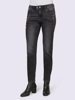 Jean push-up superbe broderie, couleur denim gris foncé - HELLINE