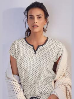 Haut de pyjama t-shirt de nuit, imprimé à motifs, coleur à motifs-écru - HELLINE