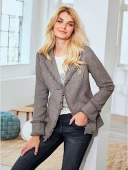 Blazer col à revers à effet affinant, coleur gris pierre chiné - HELLINE