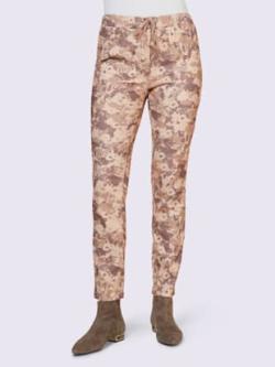 Pantalon imprimé ceinture élastique confortable, coleur sésame-taupe foncé imprimé - HELLINE