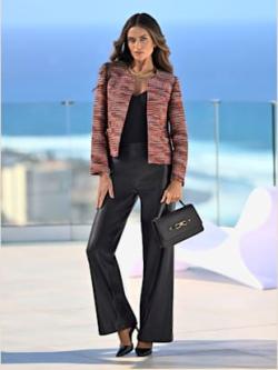 Blazer bouclé fil bouclé brillant, couleur marron, taille 48, marque Ashley Brooke - helline