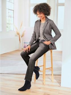 Blazer en jersey motif à carreaux, coleur gris pierre-graphite à carreaux - HELLINE