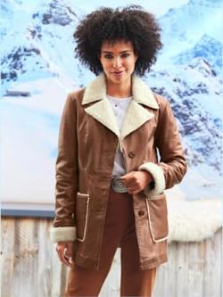 Manteau en cuir cuir agneau nappa, coleur ambre - HELLINE
