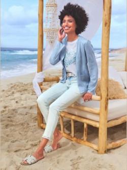 Blazer en synthétique imitation cuir velours douce, couleur bleu, taille 46, marque Linea Tesini - helline