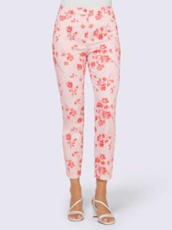 Pantalon imprimé motif estival, coleur écru-corail imprimé - HELLINE