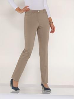 Pantalon mélanges matières perfect fit 4 poches coupes droite, coleur sable - HELLINE