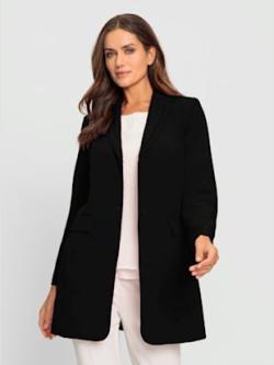 Blazer long col à revers élégant, couleur noir, taille 38, marque Ashley Brooke - helline
