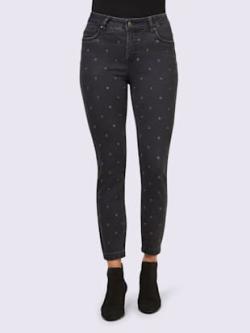 Jean push-up œillets décoratifs, couleur denim gris foncé - HELLINE